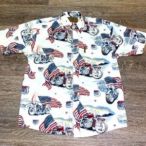 Mens North River M/Shirt, Casual Short Sleeves, w/ Vintage Motorcycle.